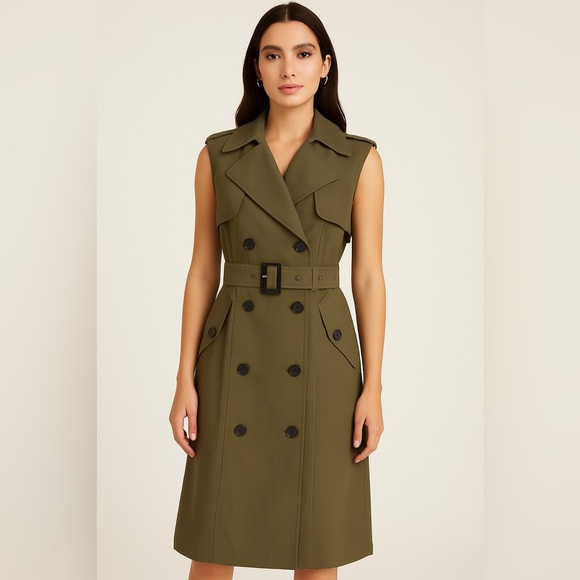 BCBGMaxAzria Dresses & Skirts - BCBGMaxAzria Size S Paloma Sleeveless Trench Dress - Army Green